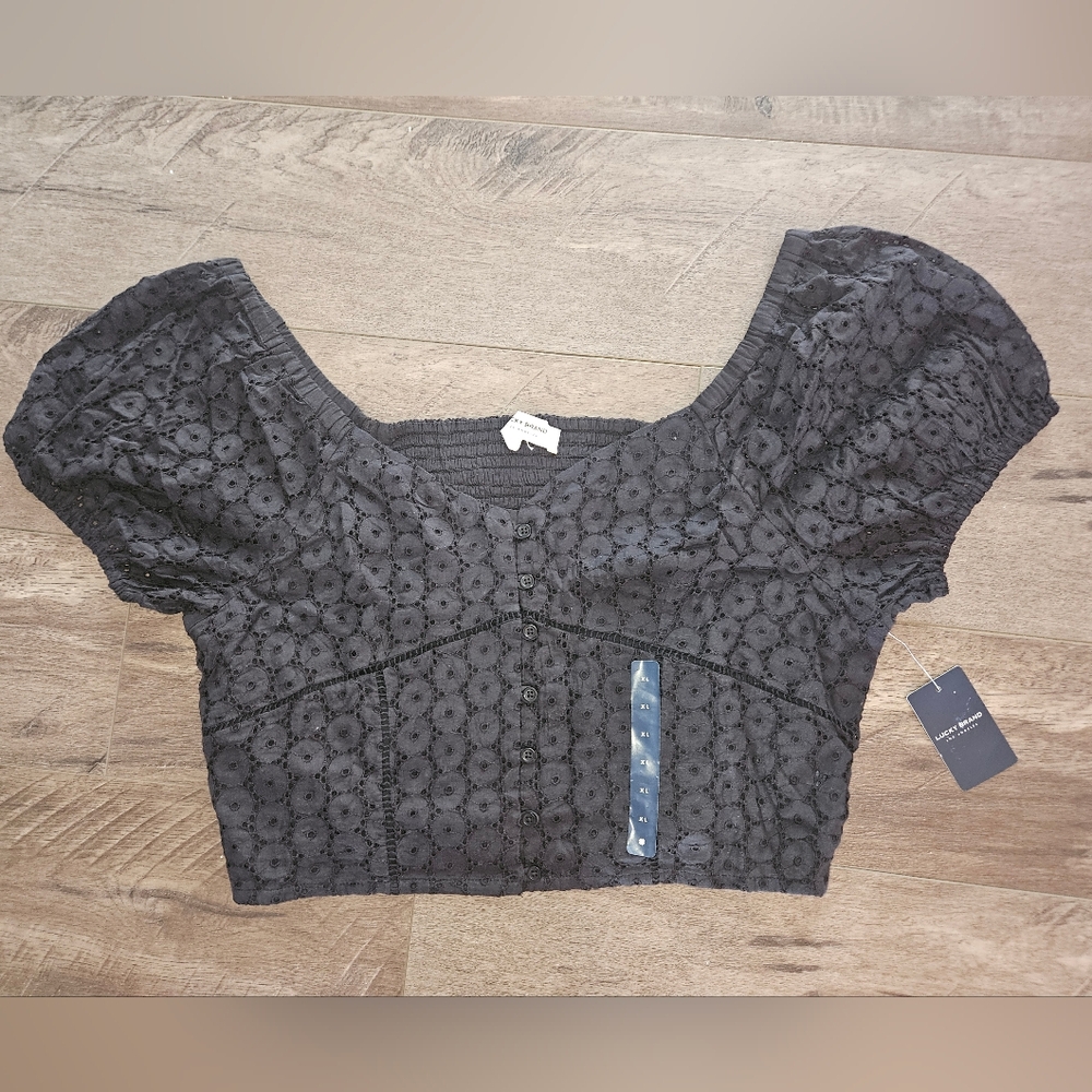 🖤 Lucky Brand Lace Black Crop Top - Size XL NWT - Picture 2 of 8
